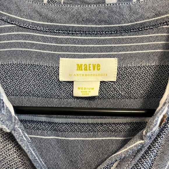 Anthropologie Maeve Blue‎ Striped Button Down Shirt Relaxed Fit Casual Medium - Picture 3 of 4